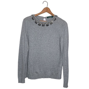 Lauren Ralph Lauren Gray Embellished Crew Neck Sweater